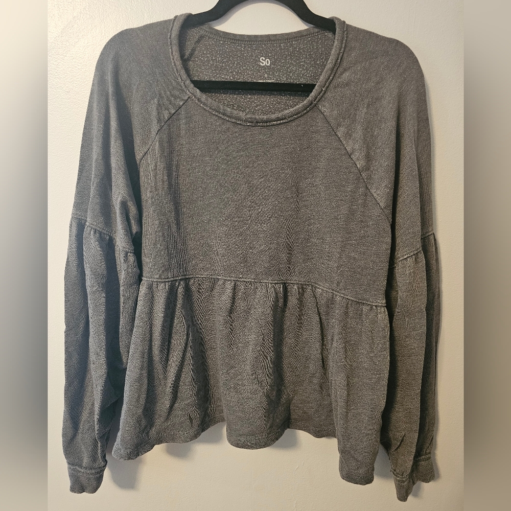 SO Grey Sz Small Babydoll Crop Lightweight Sweatshirt